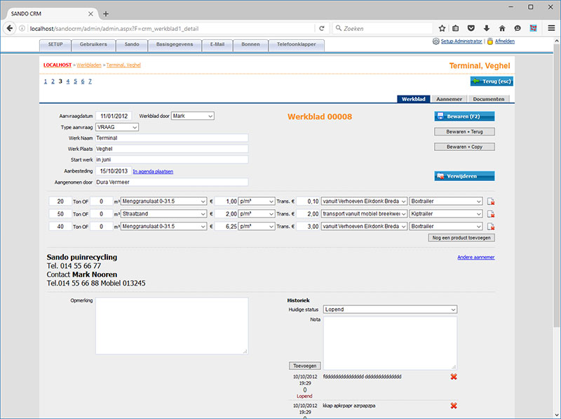 Online CRM toepassing voor Sando Puinrecycling